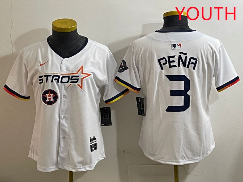 Youth Houston Astros #3 Pena White three generations Joint Name Nike 2025 MLB Jersey style 11->youth mlb jersey->Youth Jersey